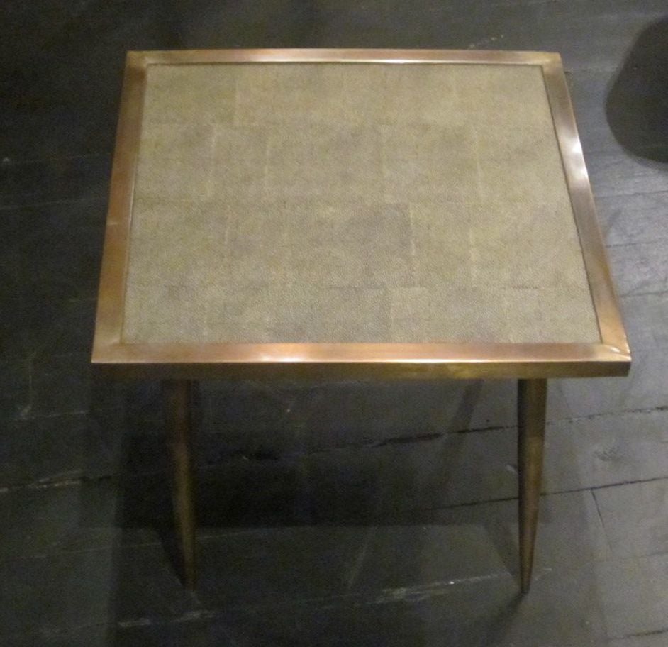 Chinese Faux Shagreen and Brass Side Table