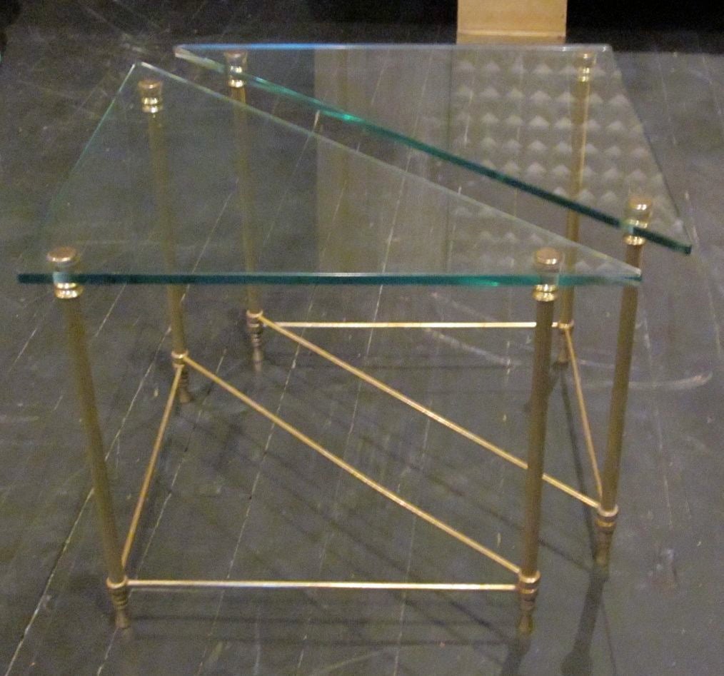 Two tier glass and brass pair small cocktail / side tables
Can be split for next to chair, or together as cocktail table