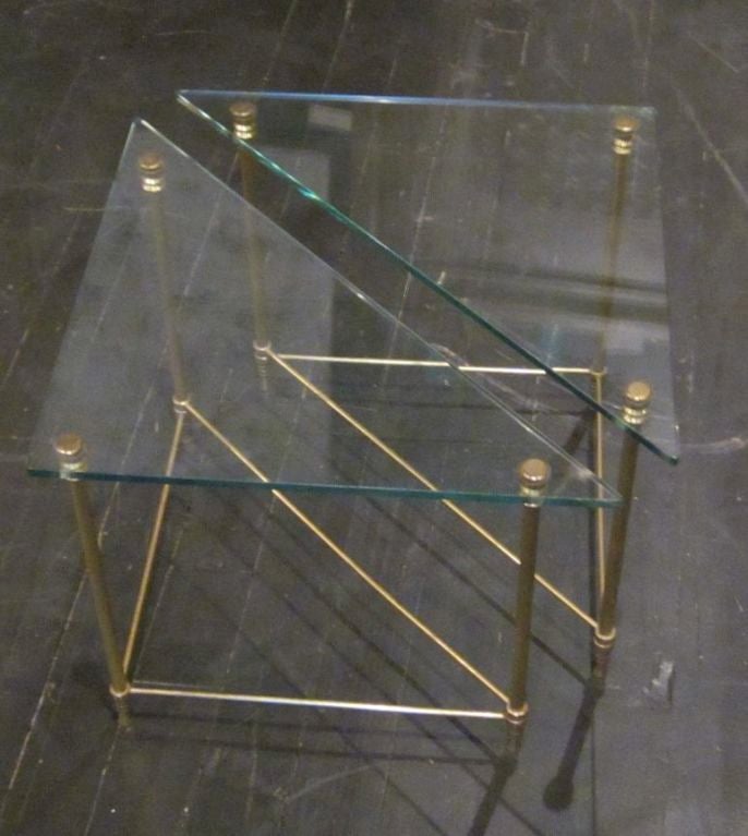 Triangle Shaped Glass and Brass Cocktail / Side Table In Excellent Condition In New York, NY