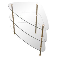 French Curved Glass and Brass Small Side Table