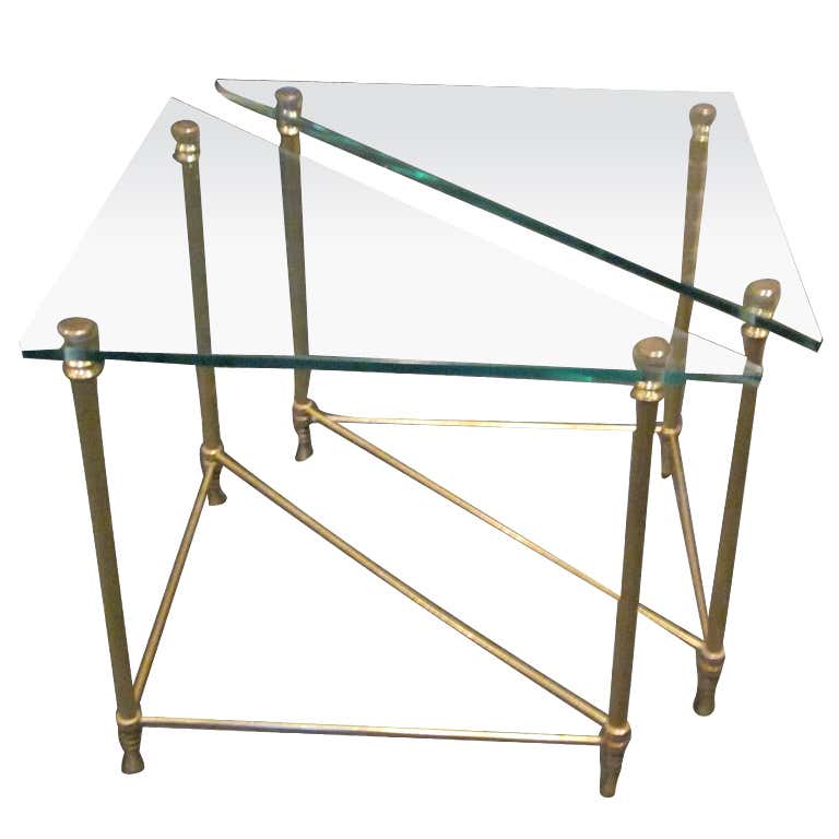 Triangle Shaped Glass and Brass Cocktail / Side Table at 1stDibs