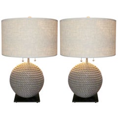 Pair of Vintage Rope Ball Lamps