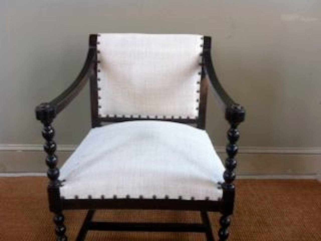 Pair of French Arm Chairs, Linen Upholstery, circa 1940s 3
