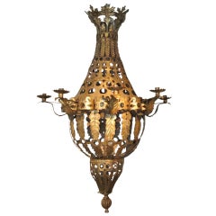Early 19thc Spanish Gold Guild Iron Chandelier
