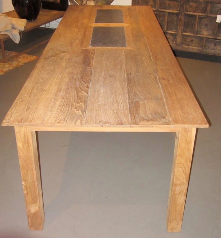 Teak Dining Table with Bluestone Insets