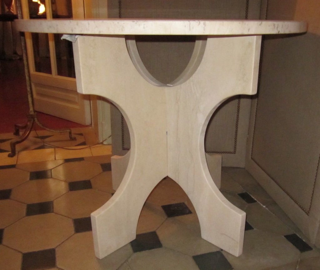 Italian Travertine Round Side Table, Contemporary In Excellent Condition In New York, NY