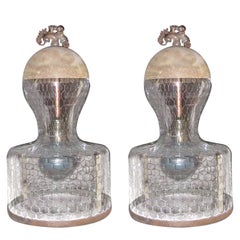 Industrial Pair of Mesh Covered Light Fixtures, Italy, Contemporary Design