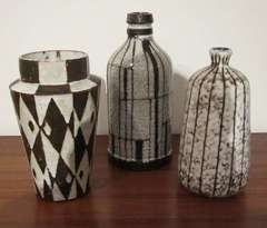 Mid-Century French Set of 3 Ceramic Patterned Vases