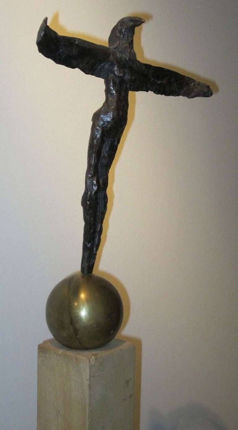 1940's Italian Bronze Bird Sculpture on Stone Plinth