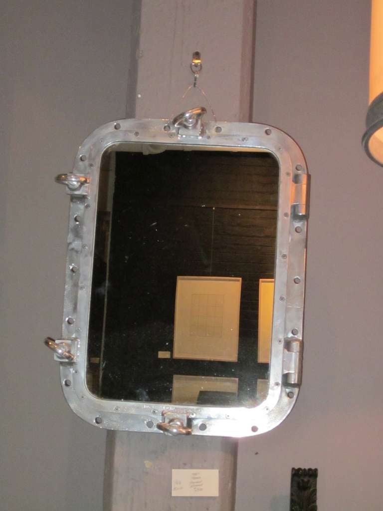 1940s Aluminum Rectangle Ship Mirror, France In Excellent Condition In New York, NY