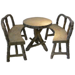 Belgian Faux Bois Table and Benches, circa 1940s