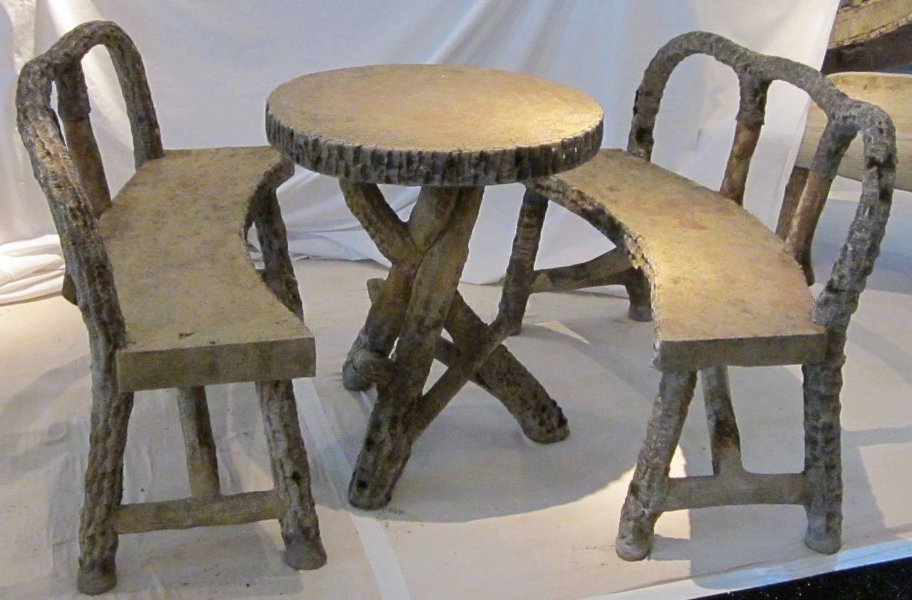 Belgian Faux Bois Table and Benches, circa 1940s 1