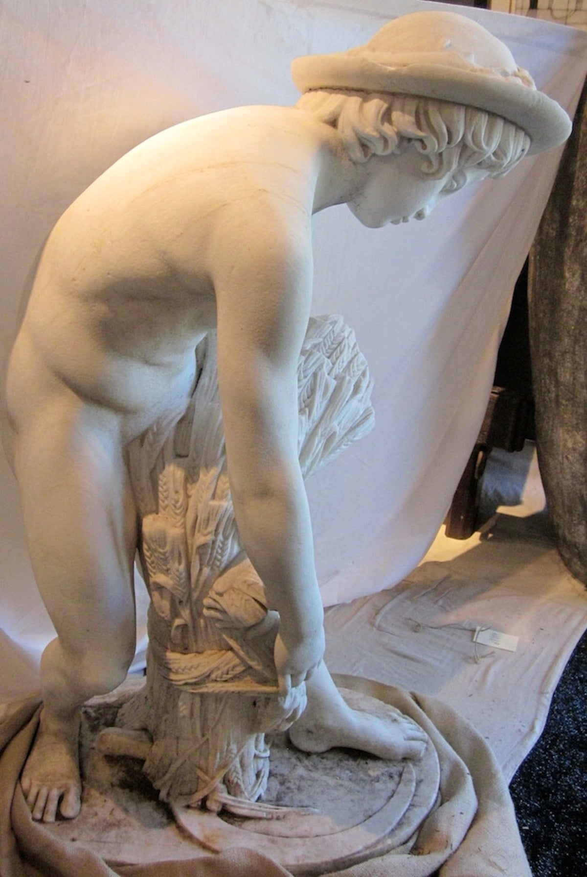 19th Century Italian Carrara Marble Statue of Boy with Wheat 3