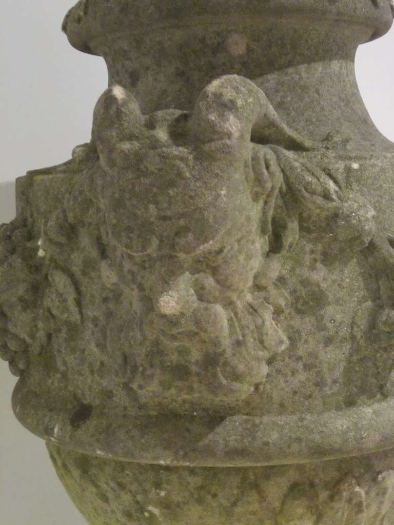 Mid-20th Century 1940s English Stone Decorative Urn with Lid