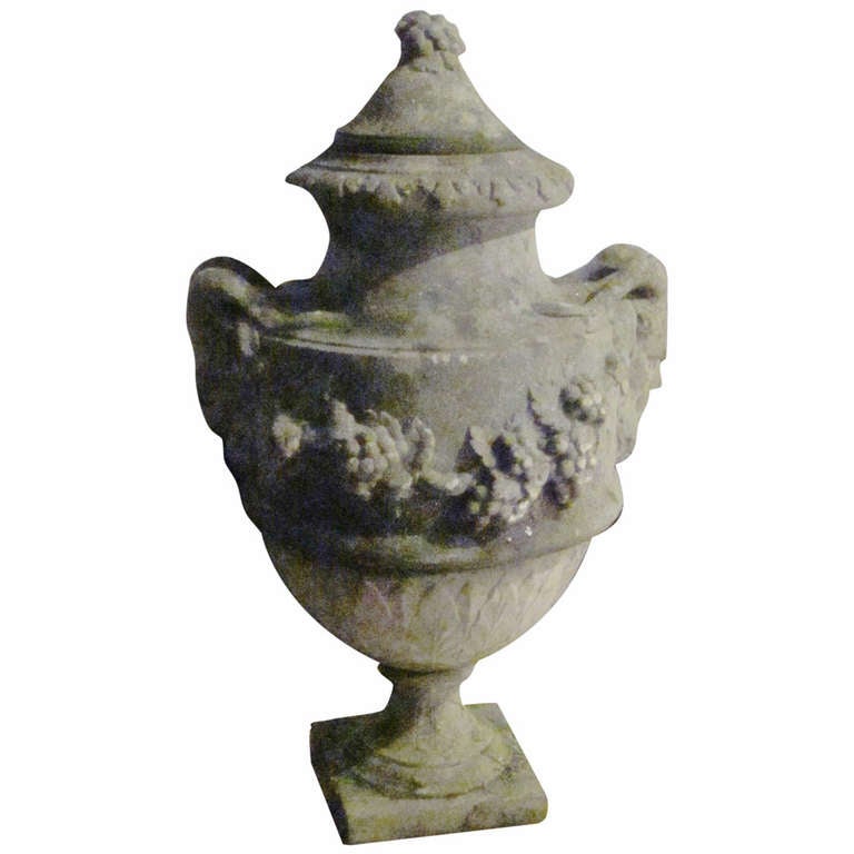 1940s English Stone Decorative Urn with Lid at 1stdibs