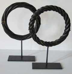 Chinese Black Marble Twisted Rings on Stands