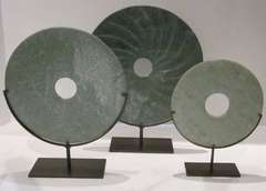 Set Of Three Chinese Pale Turquoise Natural Stone Discs