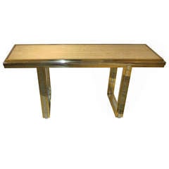 Mid-Century Travertine and Brass Console Table, France, circa 1960