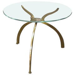 Glass Top Bronze Base Side Table, France, Mid Century