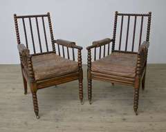 Retro French Mid Century Spool Leg Arm Chairs