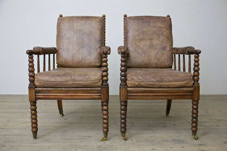 French Mid Century Spool Leg Arm Chairs In Excellent Condition In New York, NY