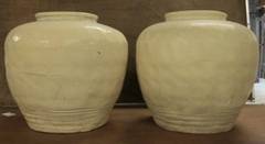 Pair Of Large Pale Yellow Pots, China, Contemporary