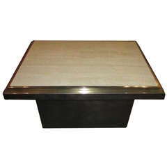 1970
s Italian Travertine and Brass Coffee Table