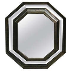 Octagonal Mirror with Brass/Bronze Patina, Italy, 1950s