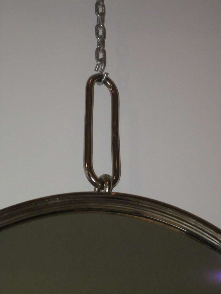 Industrial Nickel-Plated Round Wall Mirror with Rivet Frame, Contemporary In New Condition For Sale In New York, NY