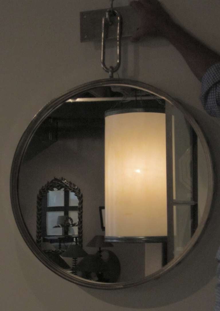 Steel Industrial Nickel-Plated Round Wall Mirror with Rivet Frame, Contemporary