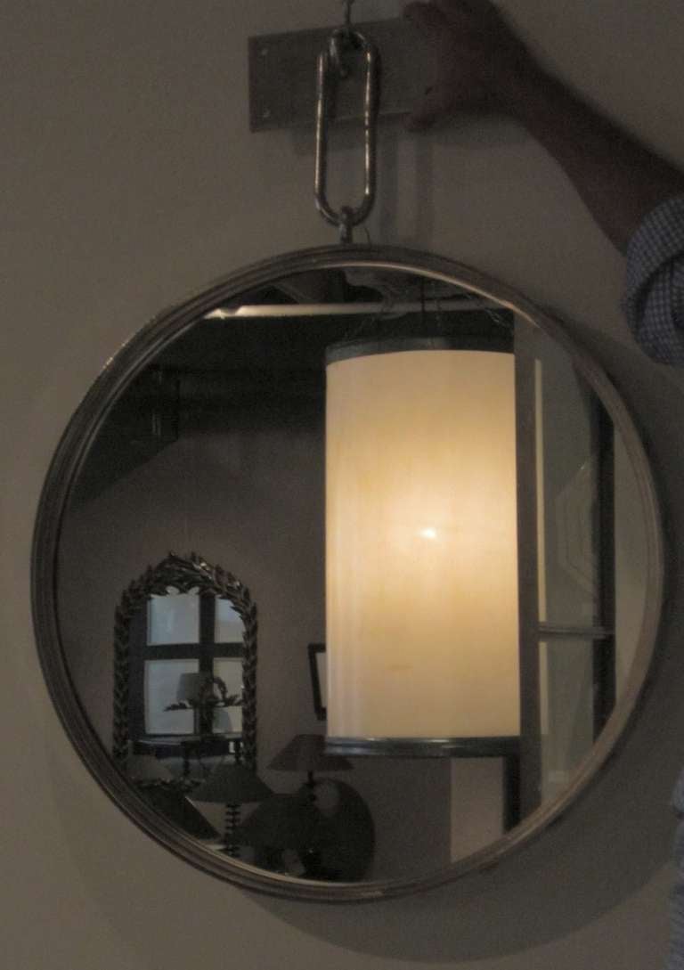 Steel Industrial Nickel-Plated Round Wall Mirror with Rivet Frame, Contemporary For Sale