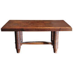 Vintage Ribbed Round Leg Desk/Dining Table, France, 1940s