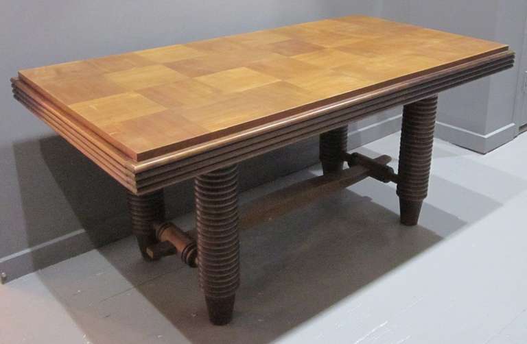 Ribbed Round Leg Desk/Dining Table, France, 1940s