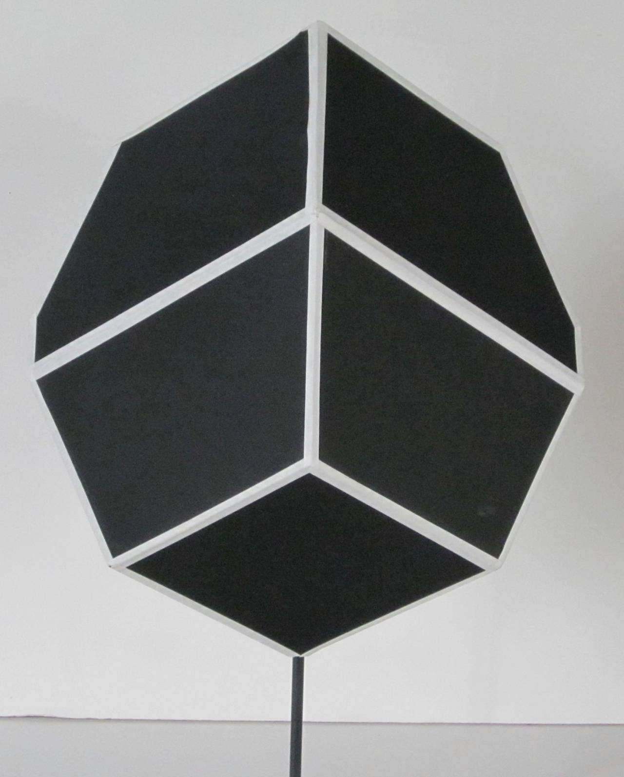 Unique black with white trim paper architectural molecule on a custom metal stand.
The metal stand base measures 4