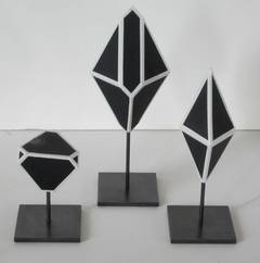 French Set Of Three Black Architectural Molecule Model Sculptures, Contemporary
