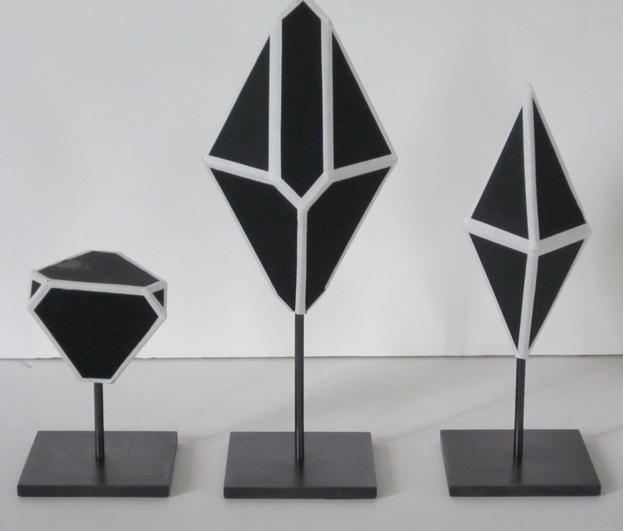 French Set Of Three Black Architectural Molecule Model Sculptures, Contemporary