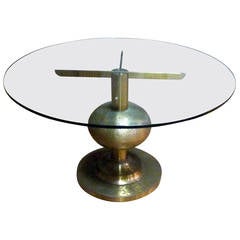Italian Brass Glass Dining Table by Luciano Frigerio