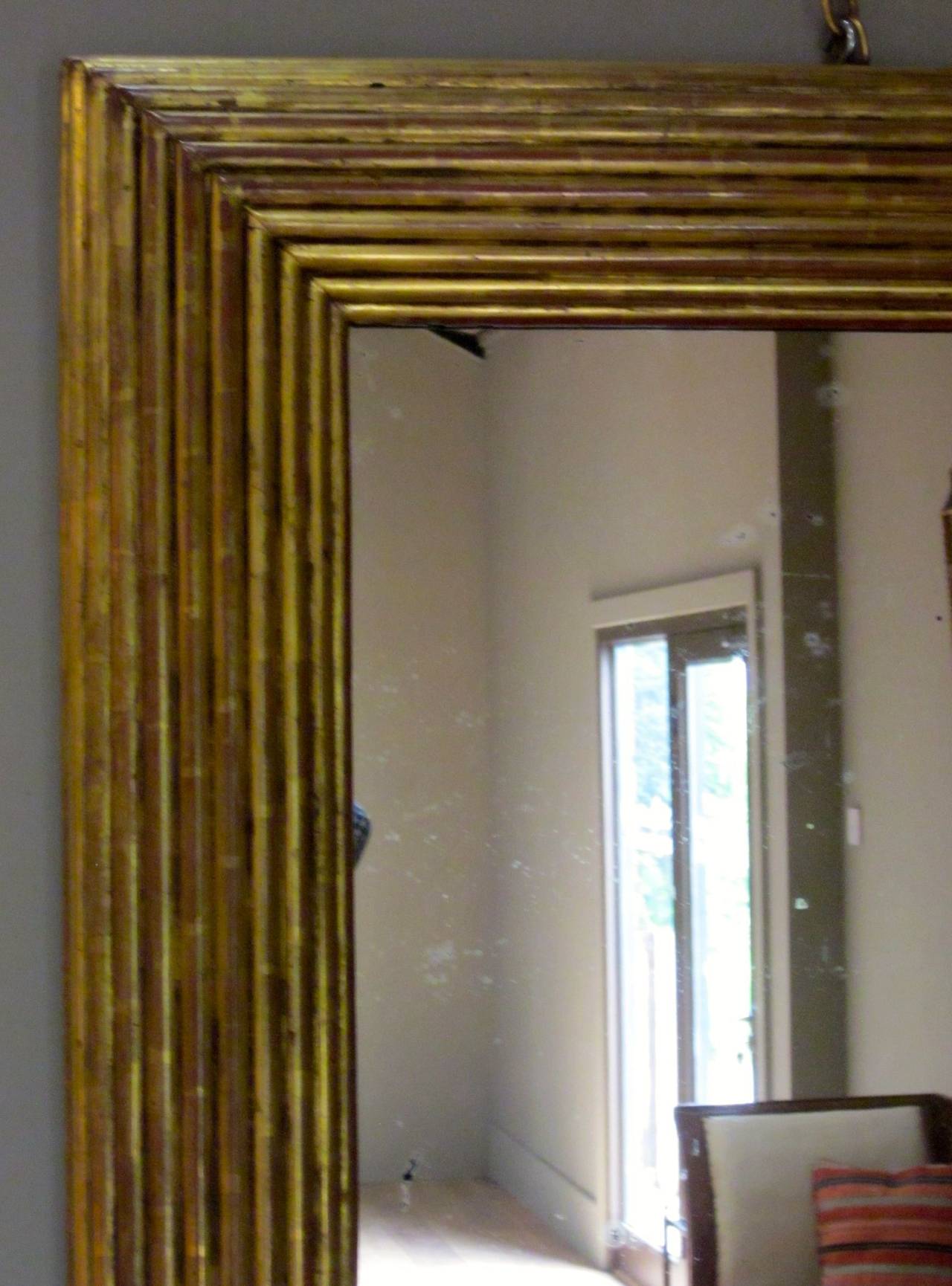 Spanish Gold Gilt Ribbed Wood Frame Mirror, circa 19th Century 2