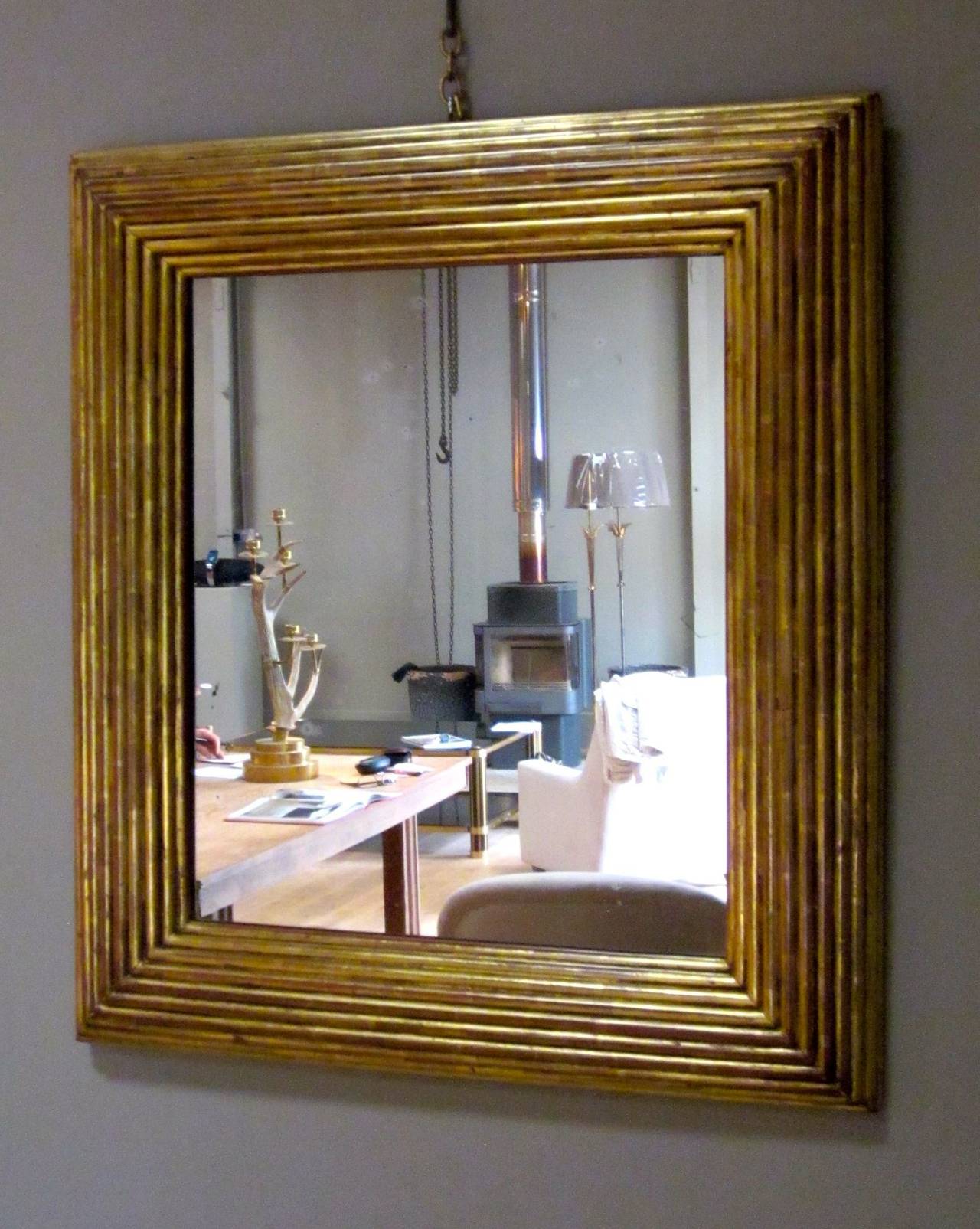 Spanish Gold Gilt Ribbed Wood Frame Mirror, circa 19th Century In Excellent Condition In New York, NY