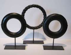 Chinese Set of Black Marble Rings on Stands
