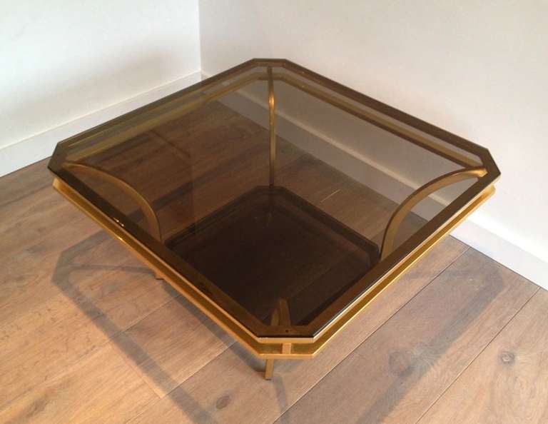1970s Square Coffee TableSmoked Glass and Brass, France at 1stdibs