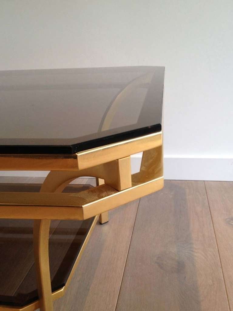 1970s Square Coffee TableSmoked Glass and Brass, France at 1stdibs