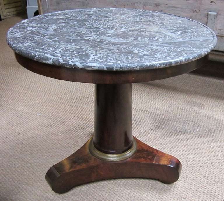19th C. French Gueridon with Mahogany Base and Marble Top