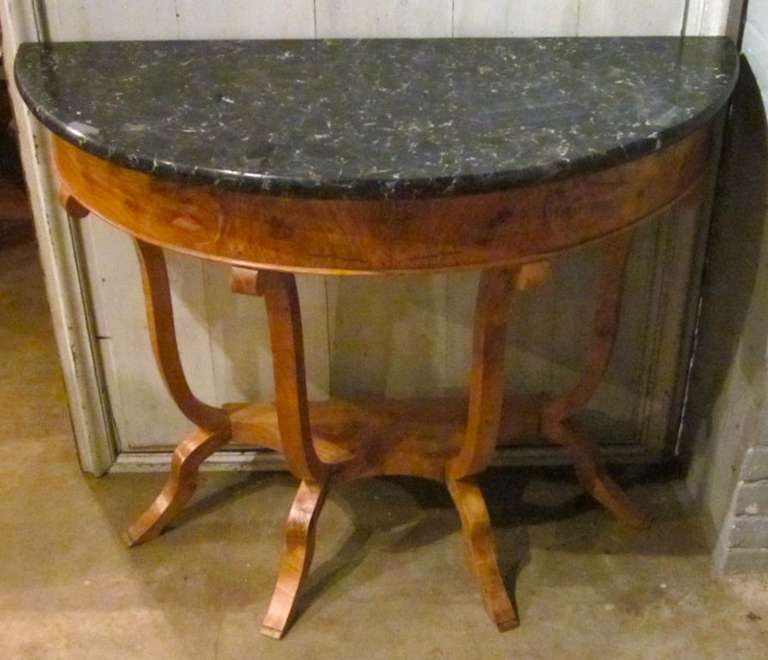 19th Century Black Marble Top Burl Wood Demilune, France
