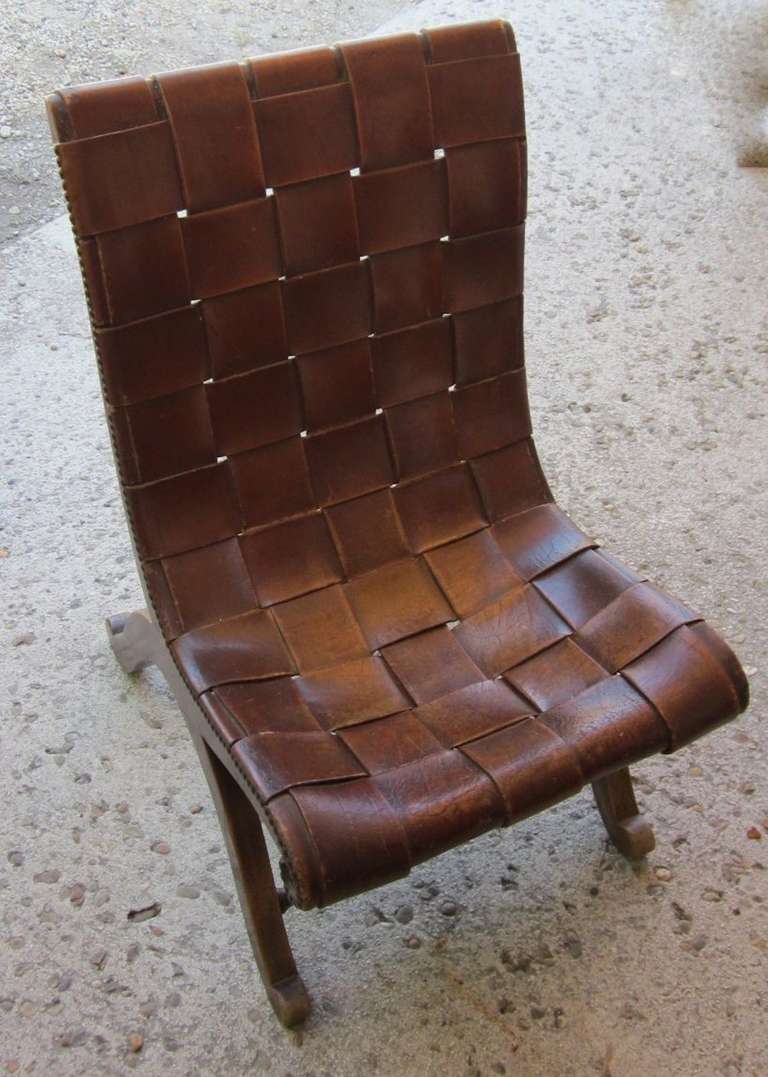 1940's Spanish Valenti Woven Leather Chair.