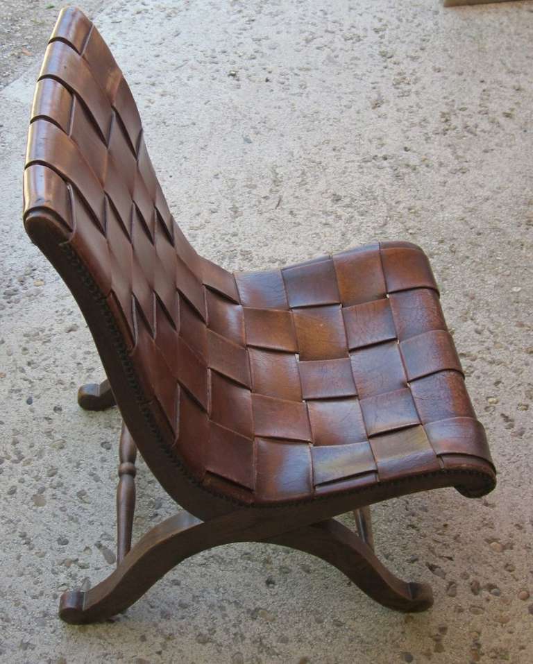 Mid-20th Century 1940's Spanish Valenti Woven Leather Chair.