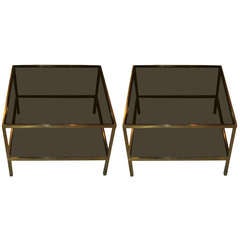 Pair of 1970
s Brass Smoked Glass Coffee Tables