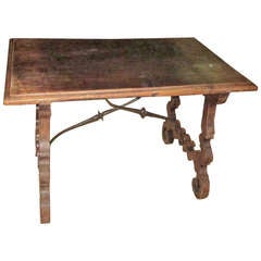 19th Century Italian Walnut Side Table with Iron Cross Bar Base 4