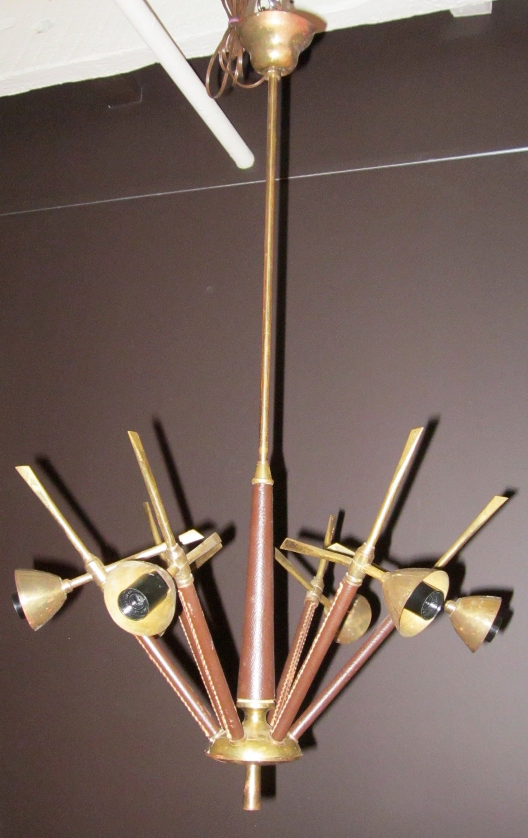 1960's Spanish Leather And Brass Chandelier