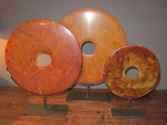 Chinese Set of 3 Orange Jade Discs